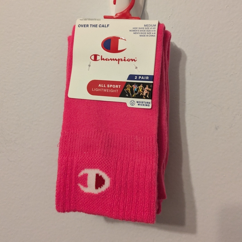 NWT Champion All Sport Performance Over the Calf Socks 2 Pair Pink Size M
